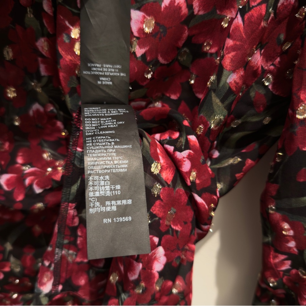 The Kooples Paris Raspberry Love Blouse Burgundy Red Floral Metallic Size 1 - Picture 10 of 14